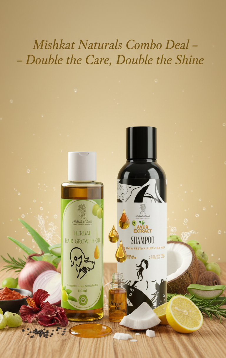 Herbal Hair Care Combo – Ayur Extract Shampoo + Hair Growth Oil | Mishkaat Naturals